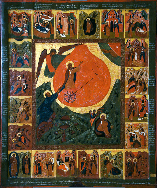 Икона «Огненное восхождение пророка Ильи с житием» 1647 г. с криптограммой