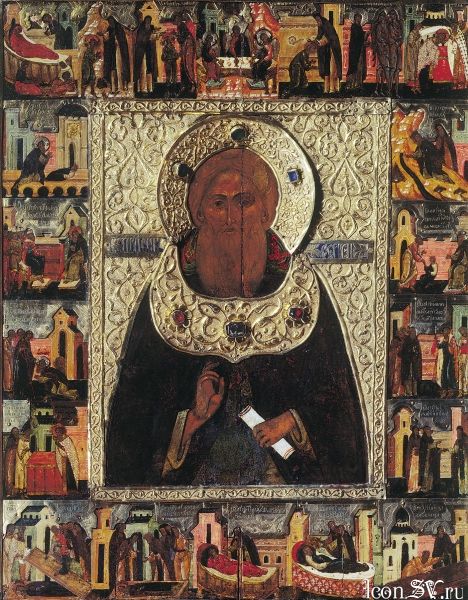 Икона «Сергий Радонежский с житием» из собрания Сергиево-Посадского музея